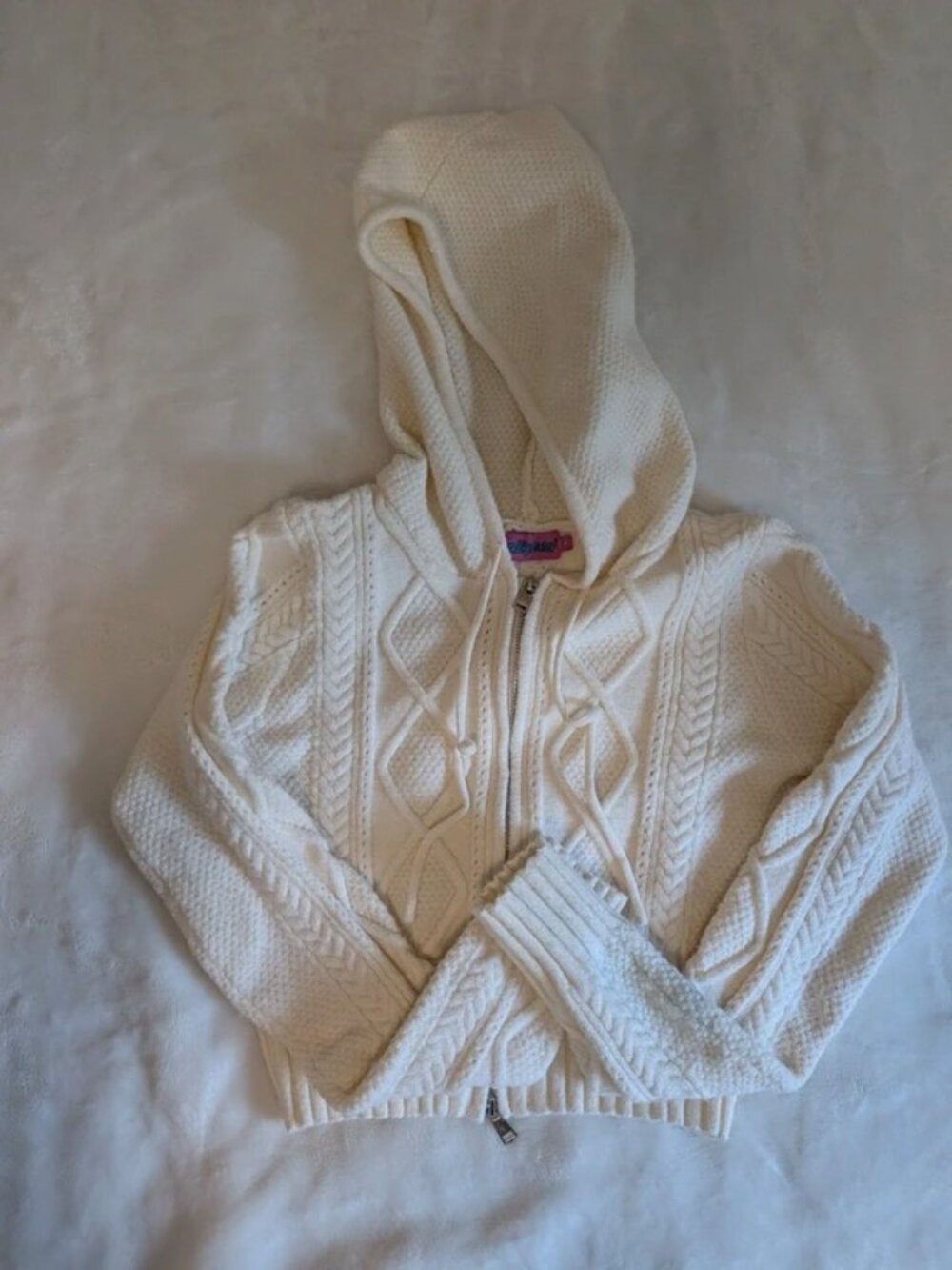 Cream Cable Knit Full-Zip Hoodie Sweater Women’s S